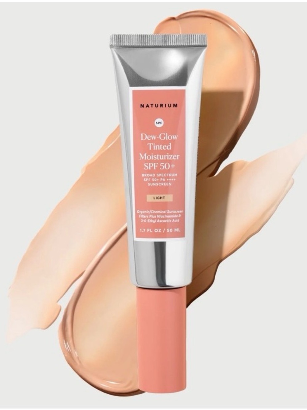 Naturium Dew-Glow Tinted Moisturizer SPF 50+ — Light (Peach Cream)